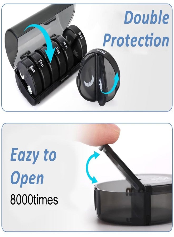 ZIBUYU® Pill Organizer Box Weekly Day & Night Pill Tablets Travel Case Opaque 2.36 inches Round Plastic Dual Compartment Pill Fresh Box Portable Pill Box for Pills, Tablets, Supplyments - Image 5